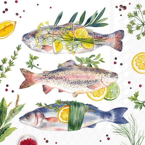 20 Servietten Delicious Fish - Fisch mit Zitrone 33x33cm