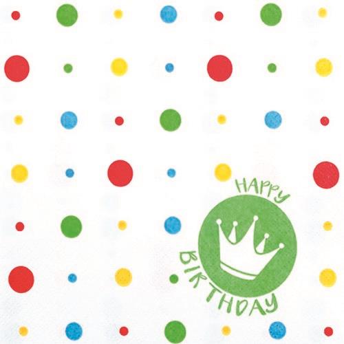 RP 20 Servietten Happy Crown - Bunter Geburtstag mit Krone 33x33cm