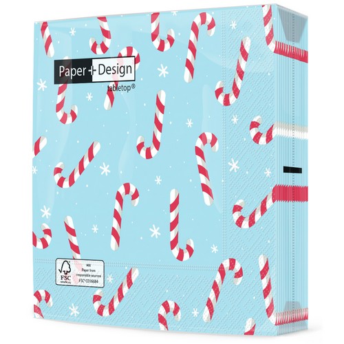 20 Servietten Peppermint dream - Zuckerstangen auf blau 33x33cm