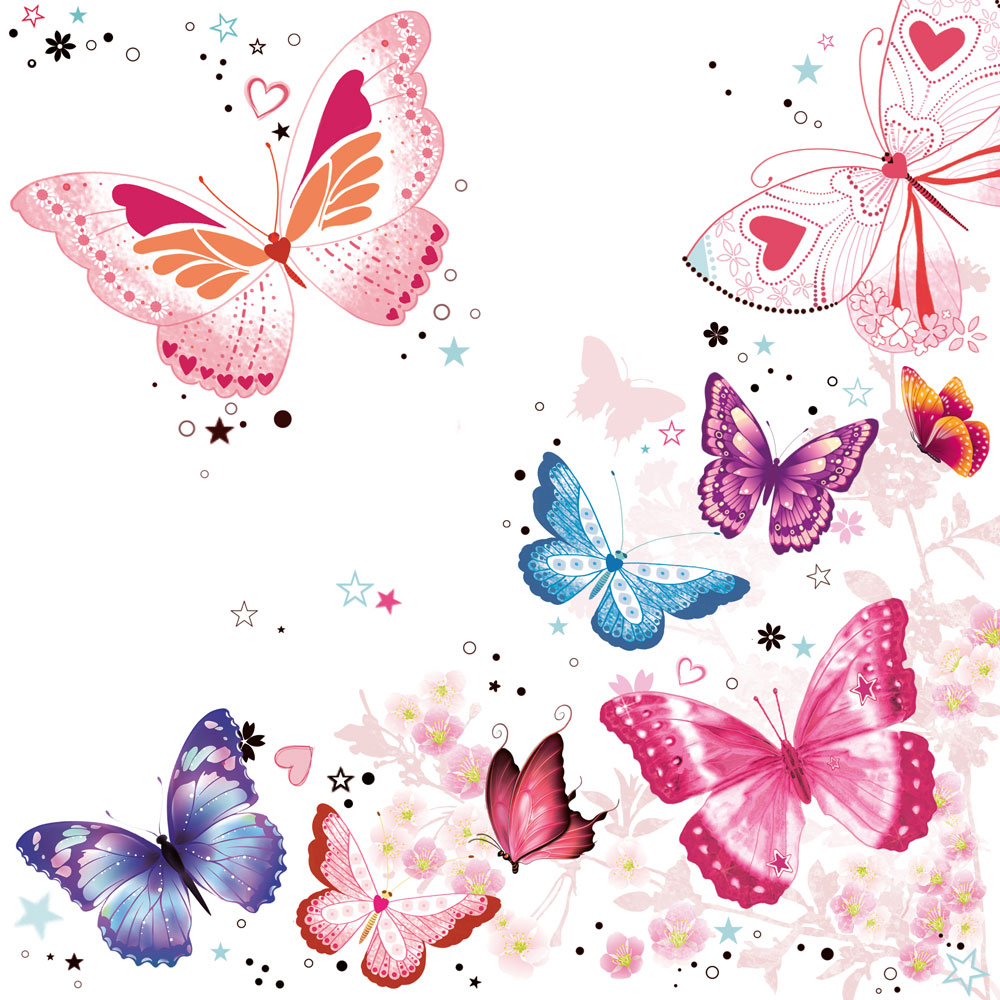 20 Servietten Sparkle Butterflies - Strahlende Schmetterlinge 33x33cm