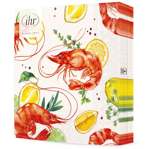 20 Servietten Delicious Shrimps - Garnelen und Zitronen 33x33cm