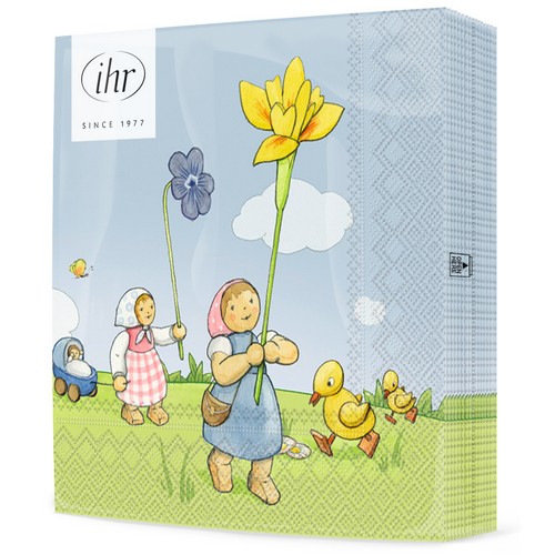 20 Servietten Mädchen mit Iris - Holzfiguren für den Frühling 33x33cm
