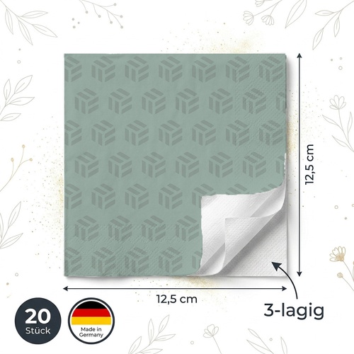 20 kleine Cocktailservietten Pop Art Soft Sage - Würfelmuster grün 25x25cm