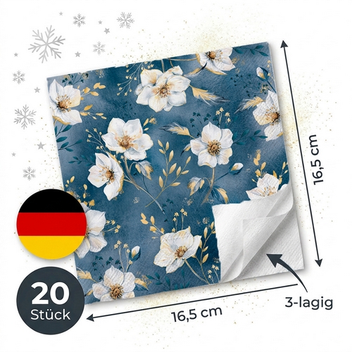 20 Servietten Golden Gala blue -  33x33cm