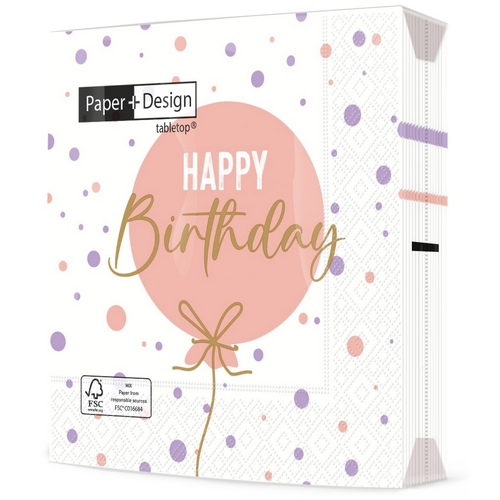 20 Servietten B-day ballon pink - Happy Birthday Ballon lachs 33x33cm