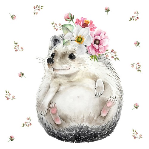20 Servietten Sweet Hedgehog - Igel mit Blumenkranz 33x33cm