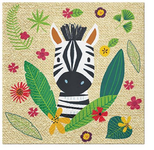 20 Servietten Jungle Friends - Lustiges Zebra an Blätter 33x33cm