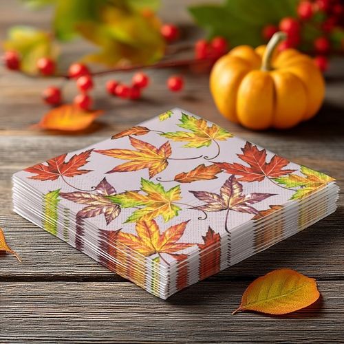 20 kleine Cocktailservietten Fall Leaves - Bunte, einzelne Herbstblätter 25x25cm
