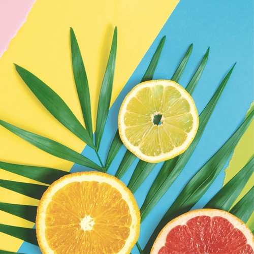 20 Servietten Fresh Summer - Citrus auf Streifen 33x33cm