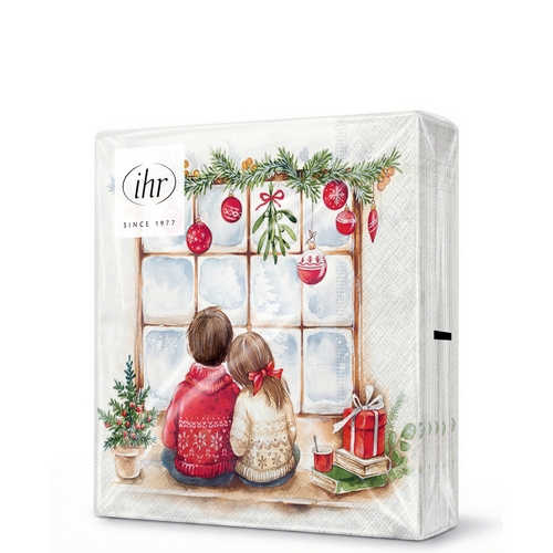 20 kleine Cocktailservietten Looking for Christmas - Kinder am Weihnachtsfenster 25x25cm