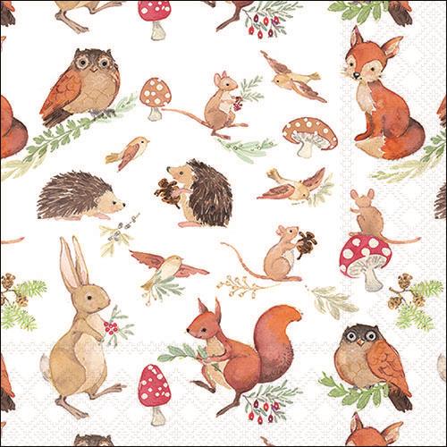 20 Servietten Woodland Animals - Niedliche Tiere des Waldes 33x33cm
