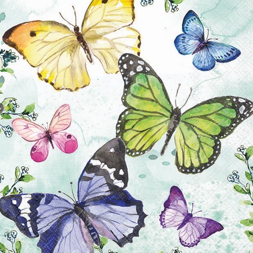20 Servietten Fluttering Butterflies aqua - Hübsche Schmetterlinge grün 33x33cm