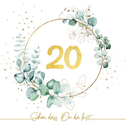 20 Servietten Eucalyptus Golden 20 - Goldene 20 33x33cm