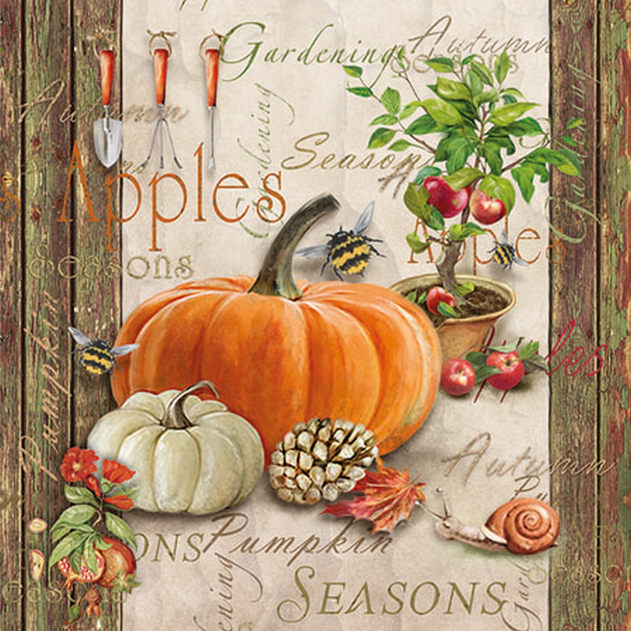 20 kleine Cocktailservietten Autumn Gardening - Garten zur Herbstzeit 25x25cm