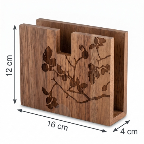 Serviettenhalter Pure Branch - mit Naturgravur, aus Akazienholz,, für die Größen 25x25cm, 33x33cm, Maße:16,5x12cm