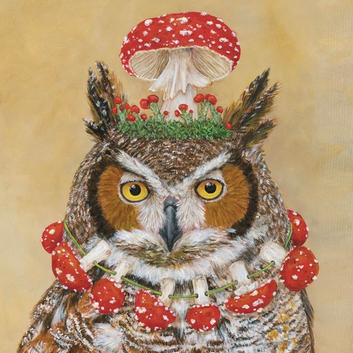 20 Servietten Pageant Queen - Künstlerische Eule mit Pilze 33x33cm