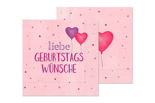 20 Servietten Liebe Wünsche - zum Geburtstag 33x33cm