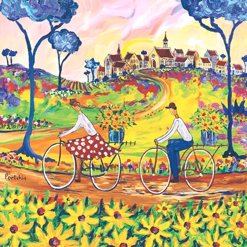 20 Servietten Portchie Art The Sunflower Pickers - Fahradtour am Blumenweg 33x33cm