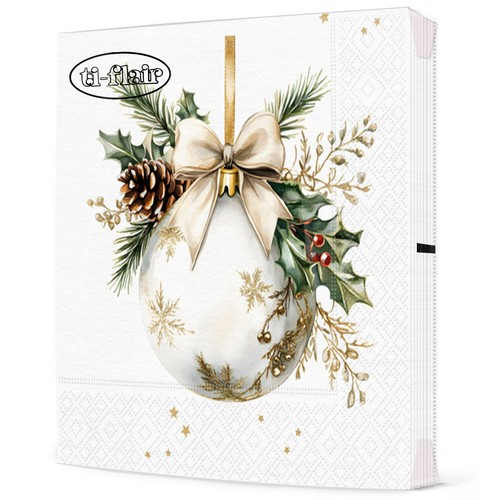 20 Servietten White Bauble - Weiße Christbaumkugel 33x33cm