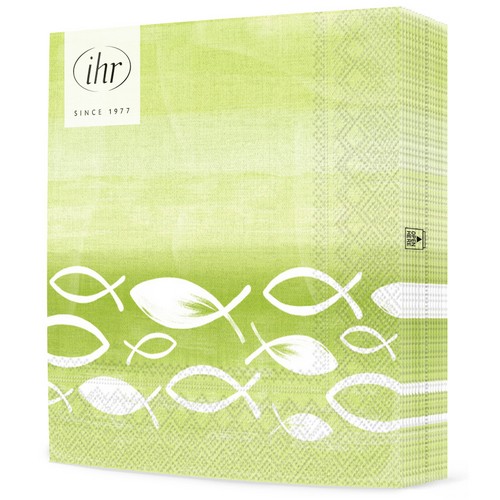 20 Servietten Joyful Fish light green - Festlicher Schwarm Fische grün 33x33cm