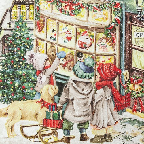 20 Servietten Toy Shop - Kinder vor dem Weihnachtsgeschäft 33x33cm
