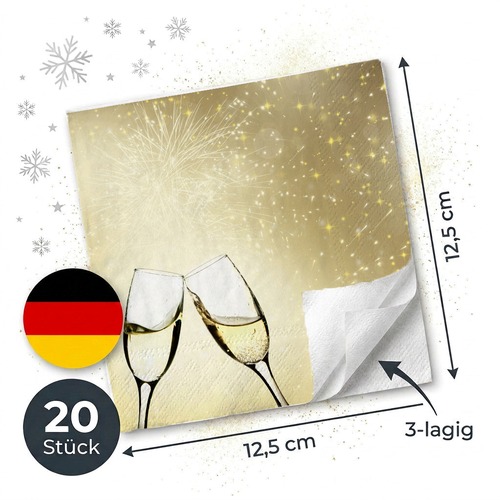 20 kleine Cocktailservietten Toast of joy - Anstoßen auf gold 25x25cm