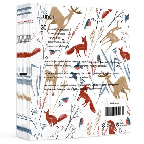 20 Servietten Autumn Animals - Einfache Waldtiere 33x33cm