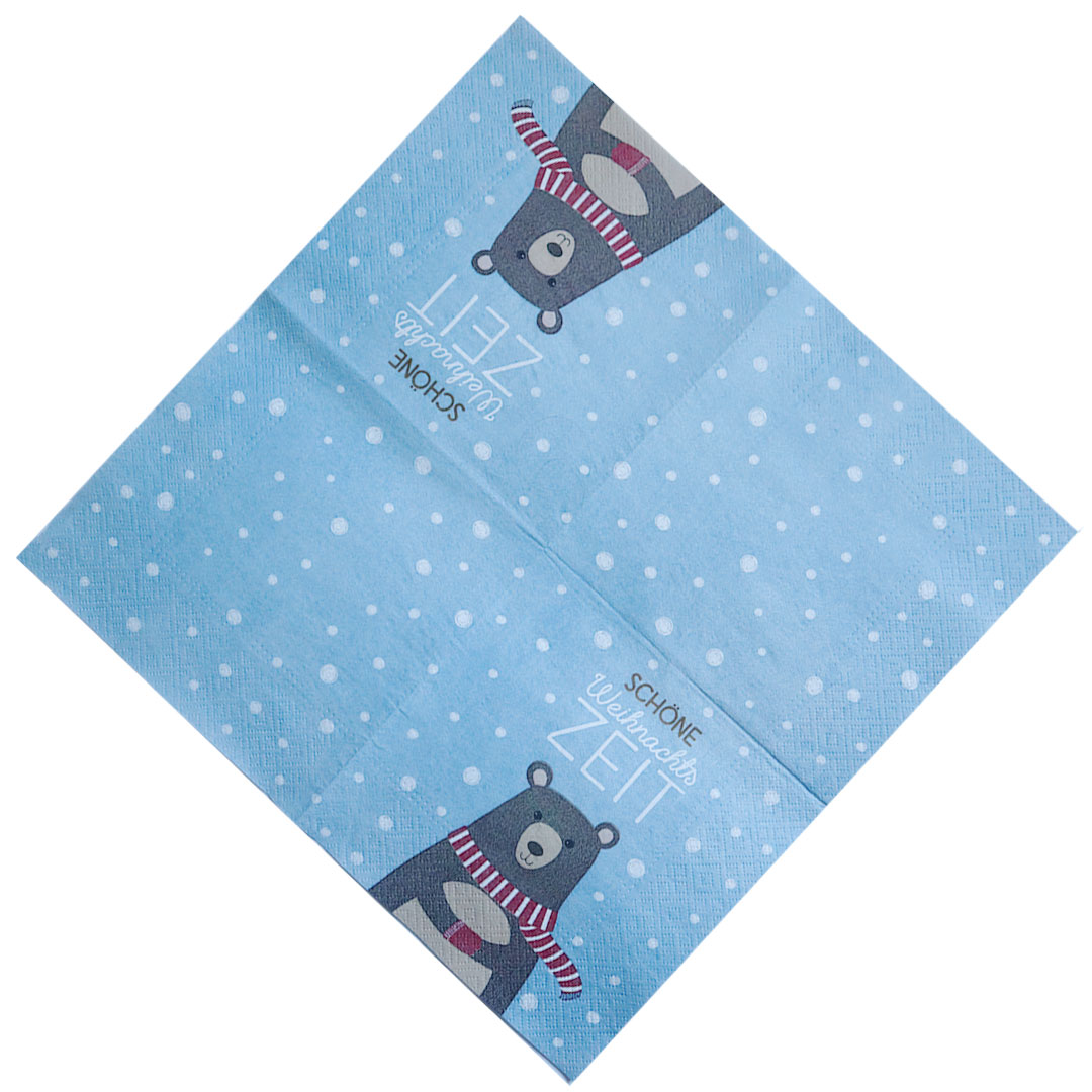 20 Servietten Schöne Weihnachtszeit II - mit Bär blau 33x33cm