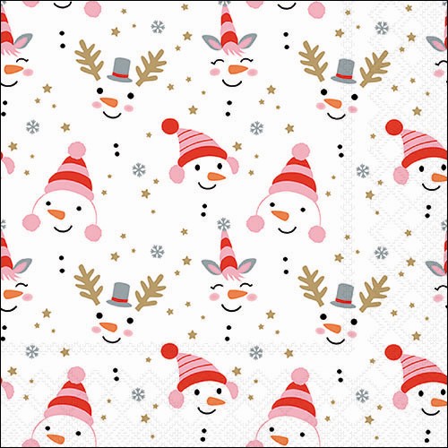 20 Servietten Funny Snowmen - Lustige Gesichter von Schneemänner  33x33cm