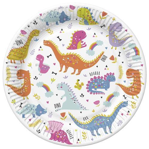 8 Pappteller Funny Dinosaurs - Bunte Dinosaurier Ø22,7cm