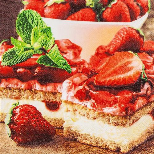 20 Servietten Tasty Cake - Kuchen mit Erdbeeren 33x33cm