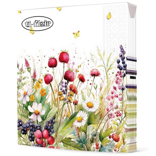 20 Servietten Sweet Berry Meadow - Wiese mit süßen Beeren 33x33cm