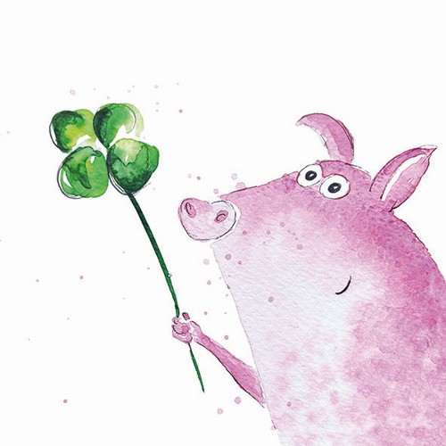 20 Servietten Lucky Pig - Lustiges Schwein mit Kleeblatt 33x33cm