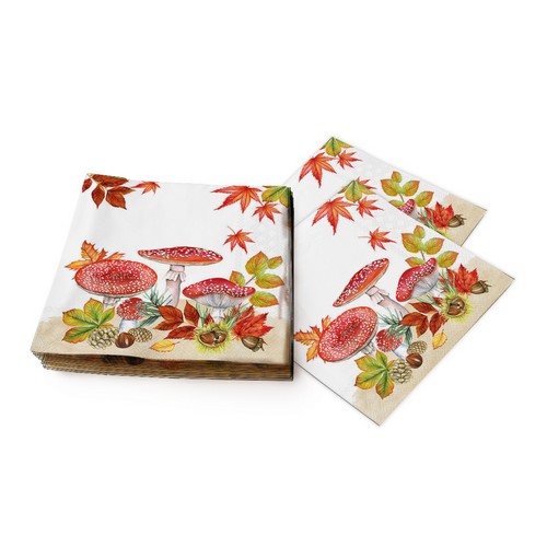 20 Servietten Fly Agaric Group - Fliegenpilze an Herbstblätter 33x33cm