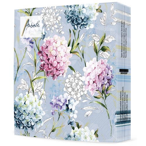 20 Servietten Horana blue - Blumenvielfalt auf hellblau 33x33cm