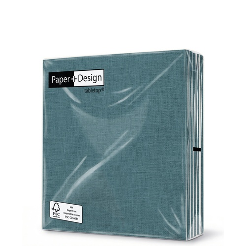 20 kleine Cocktailservietten Linen Ocean Tale - Uni Leinenstruktur petrol 25x25cm