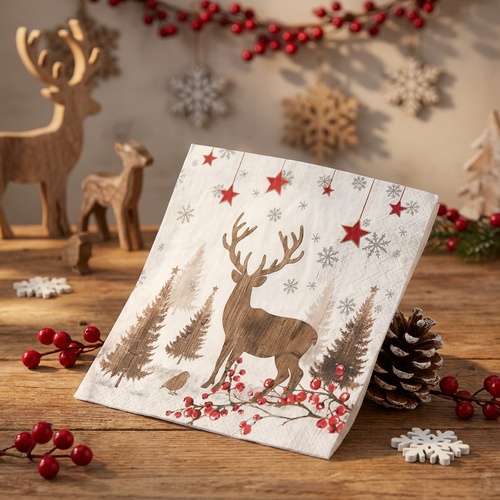 20 Servietten Wooden Deer - Wald als Holzsilhouette 33x33cm
