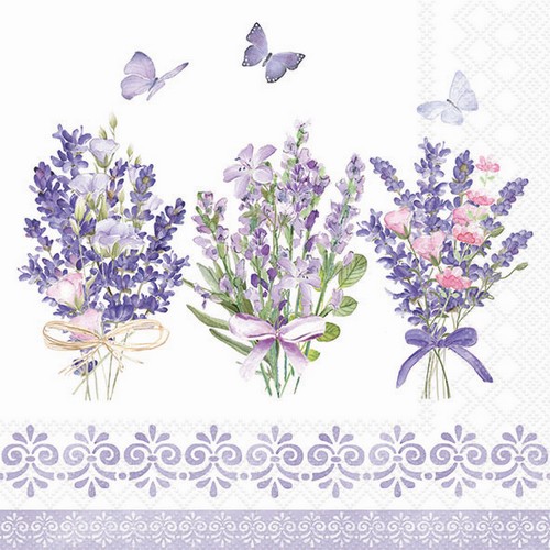 20 Servietten Lovely Lavender white - Lavendelsträuße 33x33cm