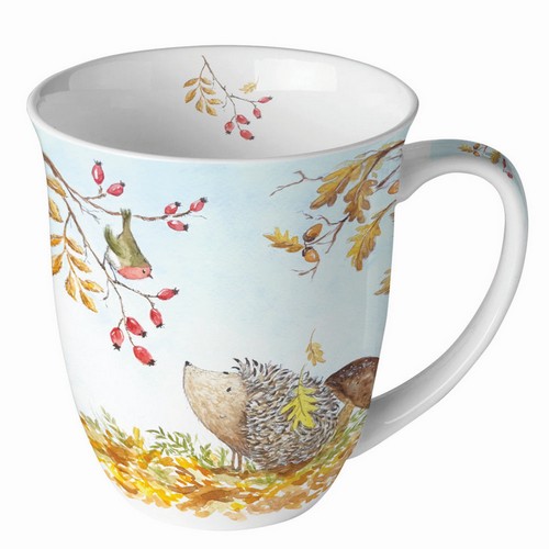 Tasse aus Porzellan Forest Friends - Herbstcomic Igel und Vogel 0,4L, Höhe 10,5cm