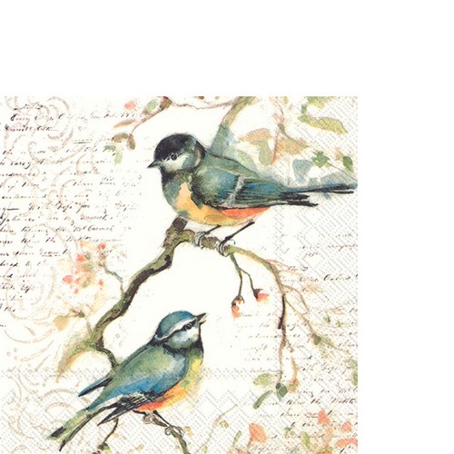 20 kleine Cocktailservietten Happy little Titmice - Meisen im Vintage-Look 25x25cm