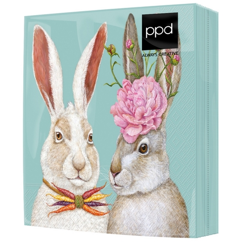 20 Servietten Harvey & Phoebe - Lustige Hasen auf mint 33x33cm