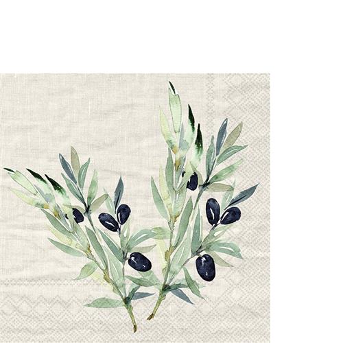 20 kleine Cocktailservietten Olio di Olivia linen - Natürliche Olivenzweige 33x33cm