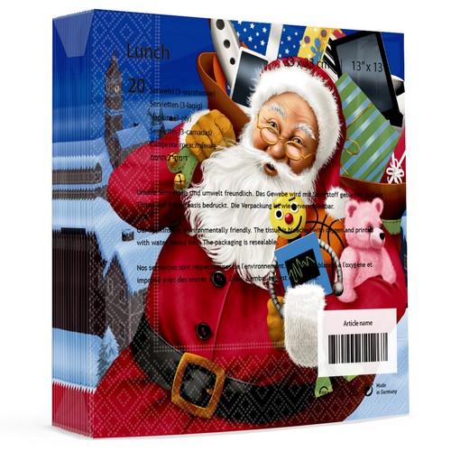 20 Servietten Santa with Toys - Weihnachtsmann mit Geschenkesack 33x33cm