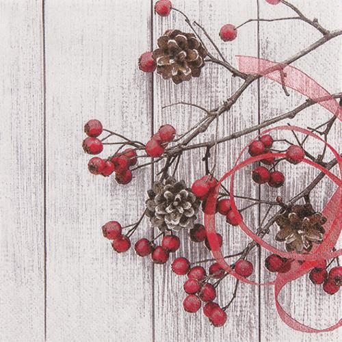 20 Servietten Cottage Rosehip - Natur auf Holz 33x33cm