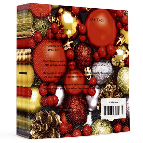 20 Servietten Deck the Halls - Weihnachtsschmuck rot 33x33cm
