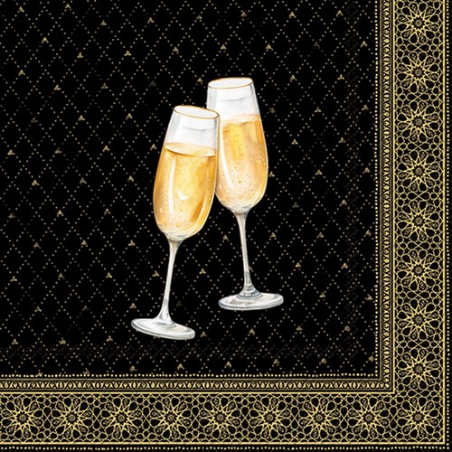 20 Servietten Golden Drinks black gold - Gläser zum Anstoßen auf schwarz  33x33cm