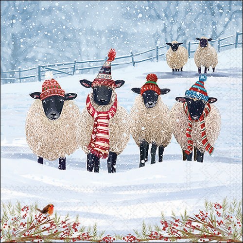 20 Servietten Warm Winter Woolies - Lustige Winterschafe 33x33cm