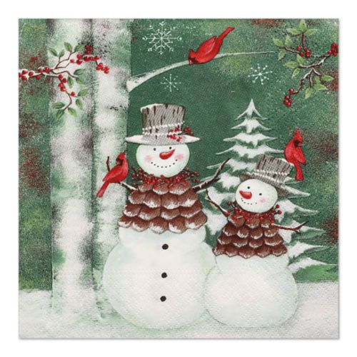 20 Servietten Forest Snowman - Schneemann-Paar im Wald 33x33cm
