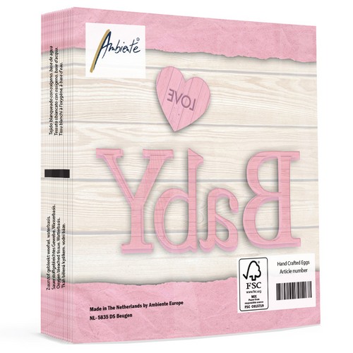20 Servietten Baby Love Girl - Baby auf Holz rosa 33x33cm