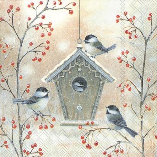 20 Servietten Beautiful Birdhouse - Winterliches Vogelhaus 33x33cm